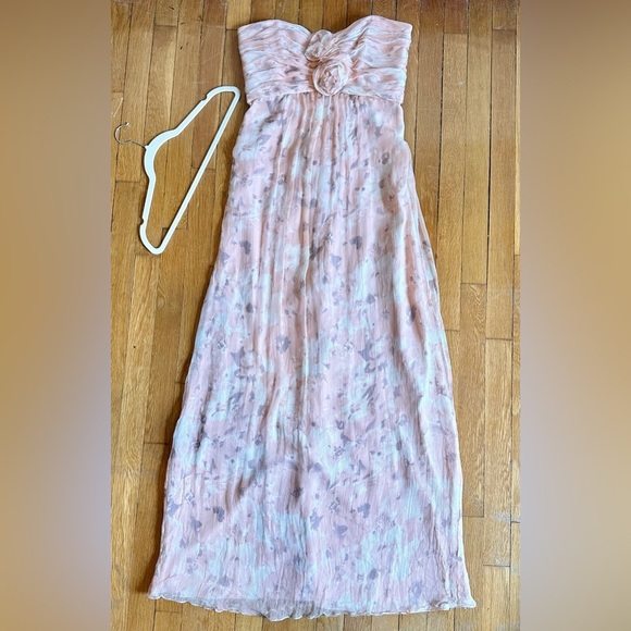 Amsale Silk Floral Chiffon Strapless Maxi Dress pink - Picture 1 of 13